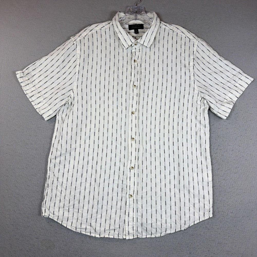 Banana Republic Men's Linen Blend Slim Fit Button up SS Shirt Size Large